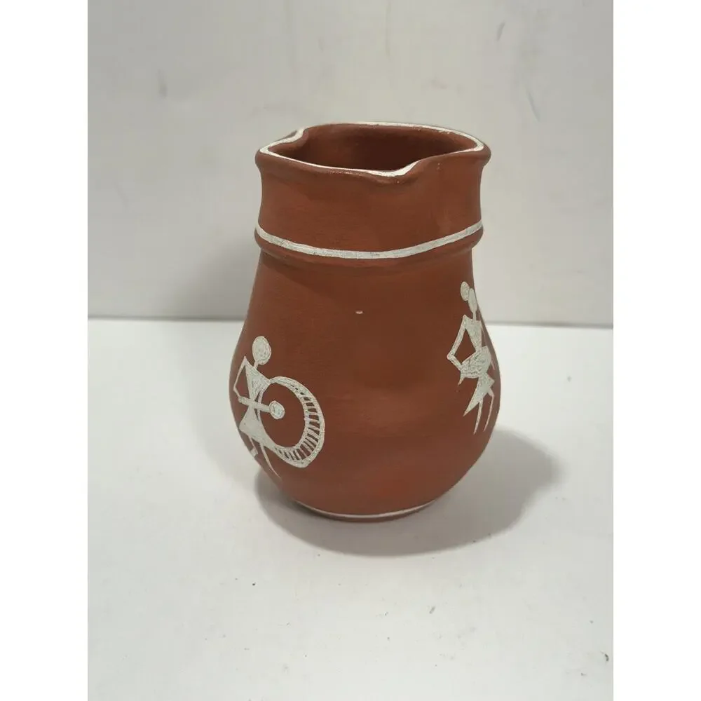 Handmade Terracota Small Vase‎ Dancing Women Playing Wavy Egged See Pictures